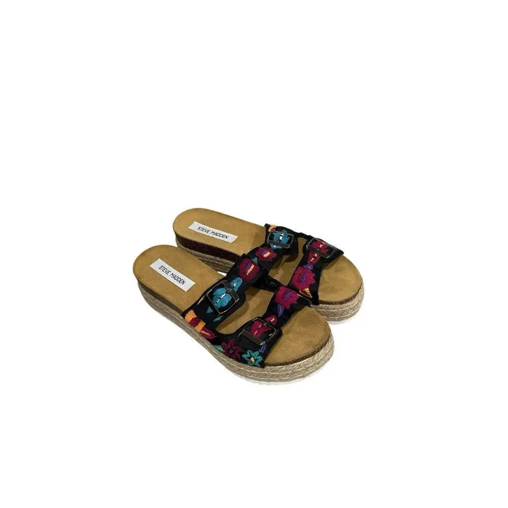 Steve‎ Madden Platform Two Strap Floral Embroidered Sandals Womens 10